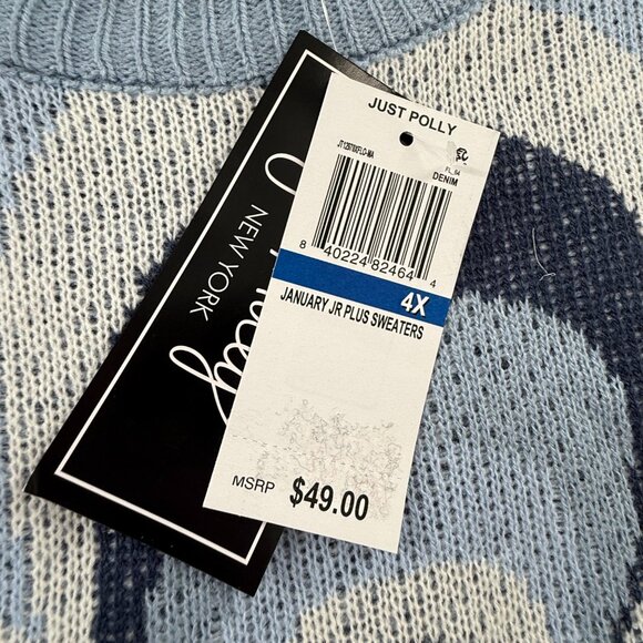 NEW! Just Polly Knit Sweater Blue & White $49 Plus 4X Stripes Abstract Flower - Picture 4 of 11